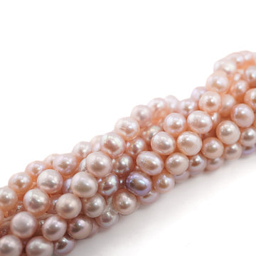 7 x 6 - 6 x 5 MM Peach Near Round Freshwater Pearls Beads