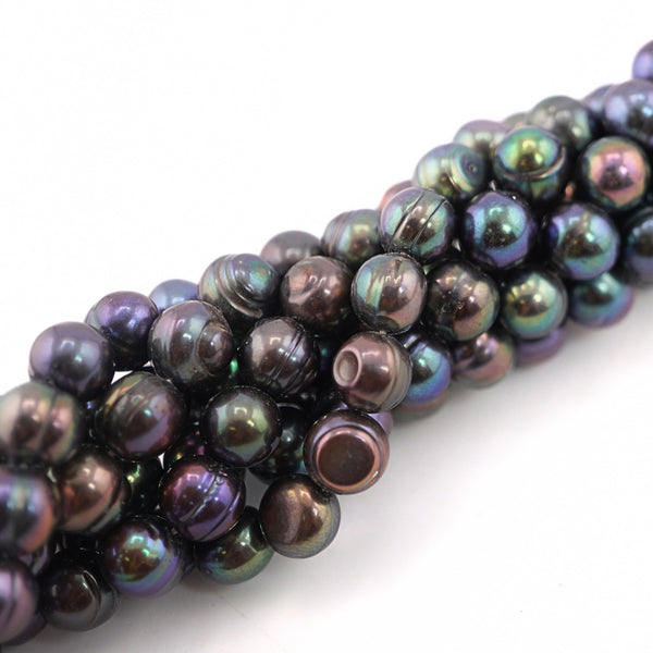 Peacock Near Round Freshwater Pearls Beads