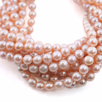 6 MM Peach Round Freshwater Pearls Beads