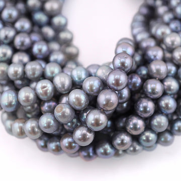 6 MM Ink Black Round Freshwater Pearls Beads