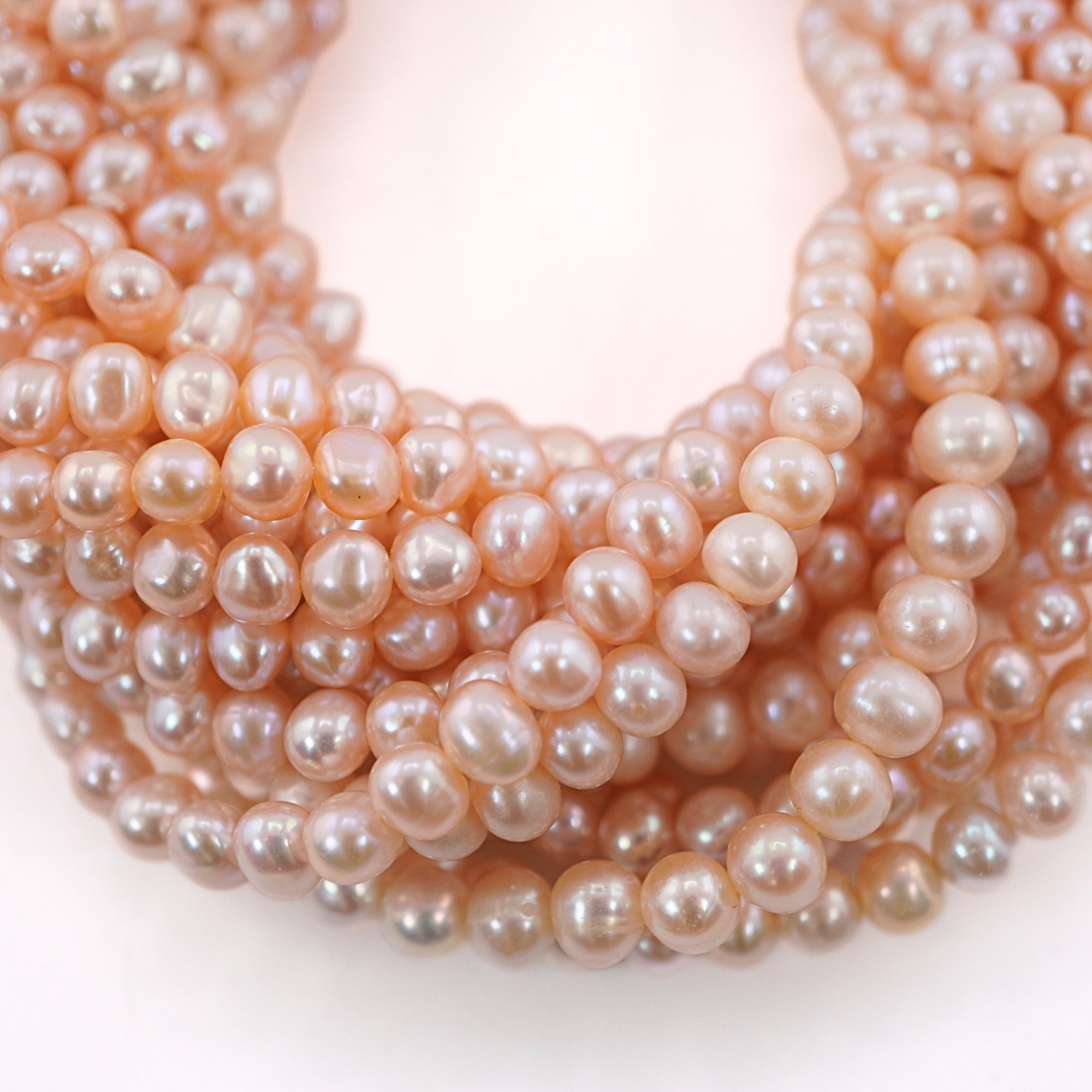 Peach Near Round Freshwater Pearls Beads