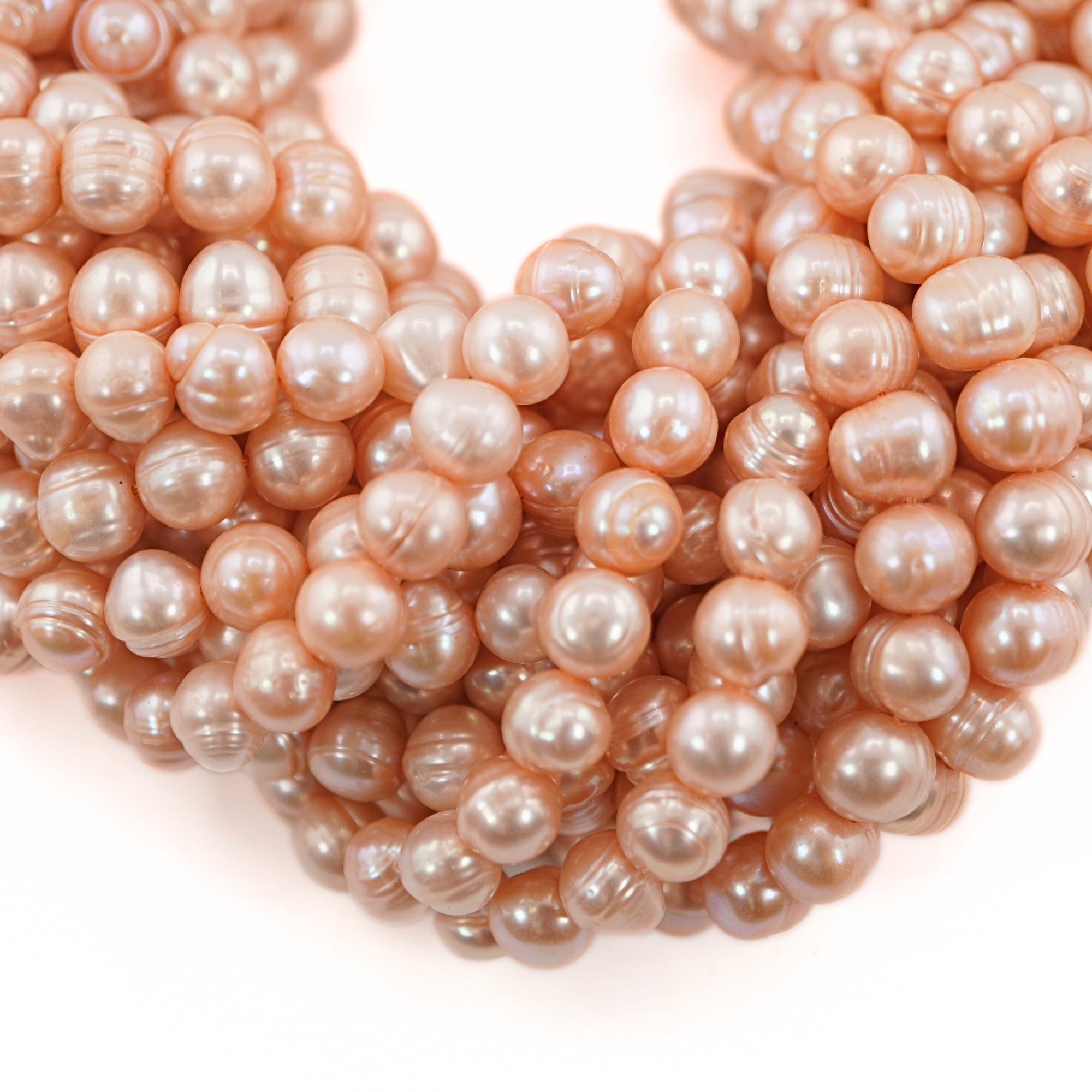 Peach Near Round Freshwater Pearls Beads