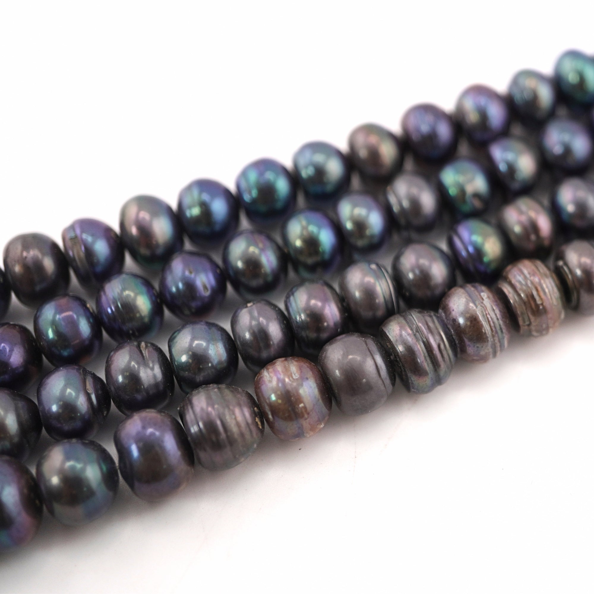 8 x 6 MM Peacock Button Freshwater Pearls Beads