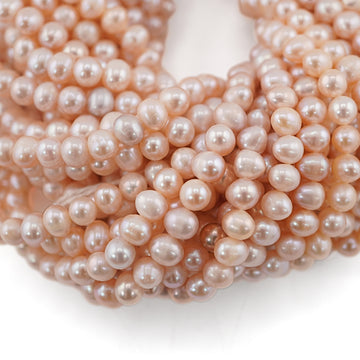 7 x 6 - 5 MM Peach Potato Freshwater Pearls Beads