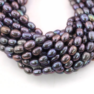 6 x 5 MM Peacock Rice / Oval Freshwater Pearls Beads