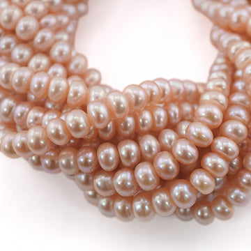 7 x 6 - 6 MM Peach Button Freshwater Pearls Beads