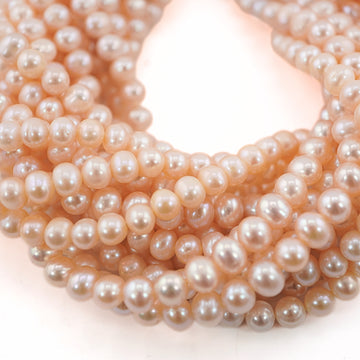 6 x 5 - 5 MM Peach Potato Freshwater Pearls Beads