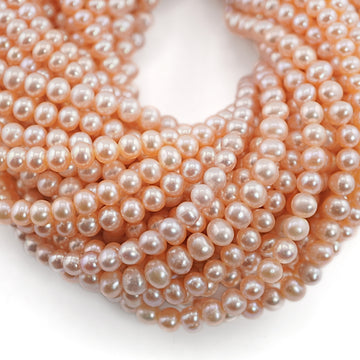 6 - 4 MM Peach Near Round Freshwater Pearls Beads