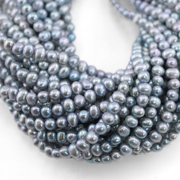 6 x 4 - 5 MM Sky Blue Near Round Freshwater Pearls Beads