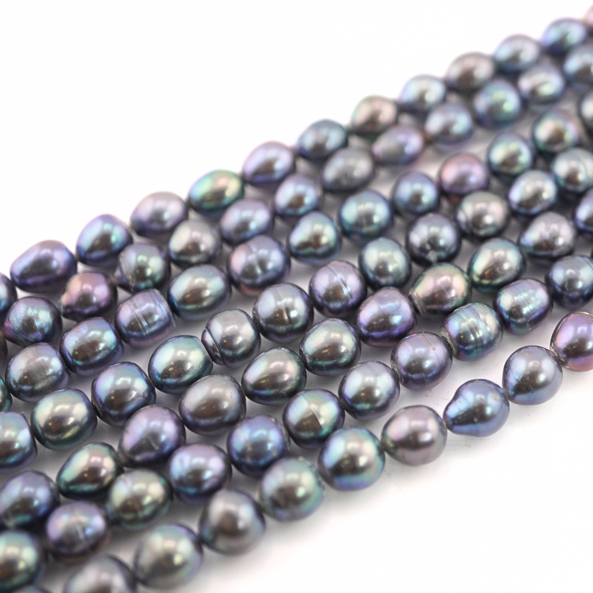 8 x 7 - 6 MM Peacock Potato Freshwater Pearls Beads