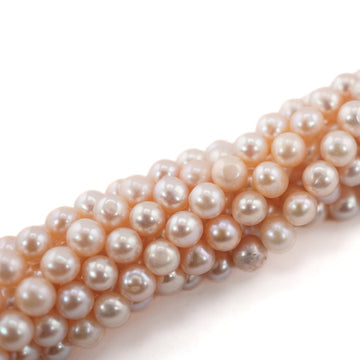 6 x 5 - 5 MM Peach Round Freshwater Pearls Beads