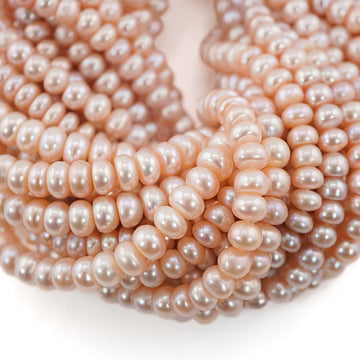 7 x 5 - 6 x 4 MM Peach Button Freshwater Pearls Beads