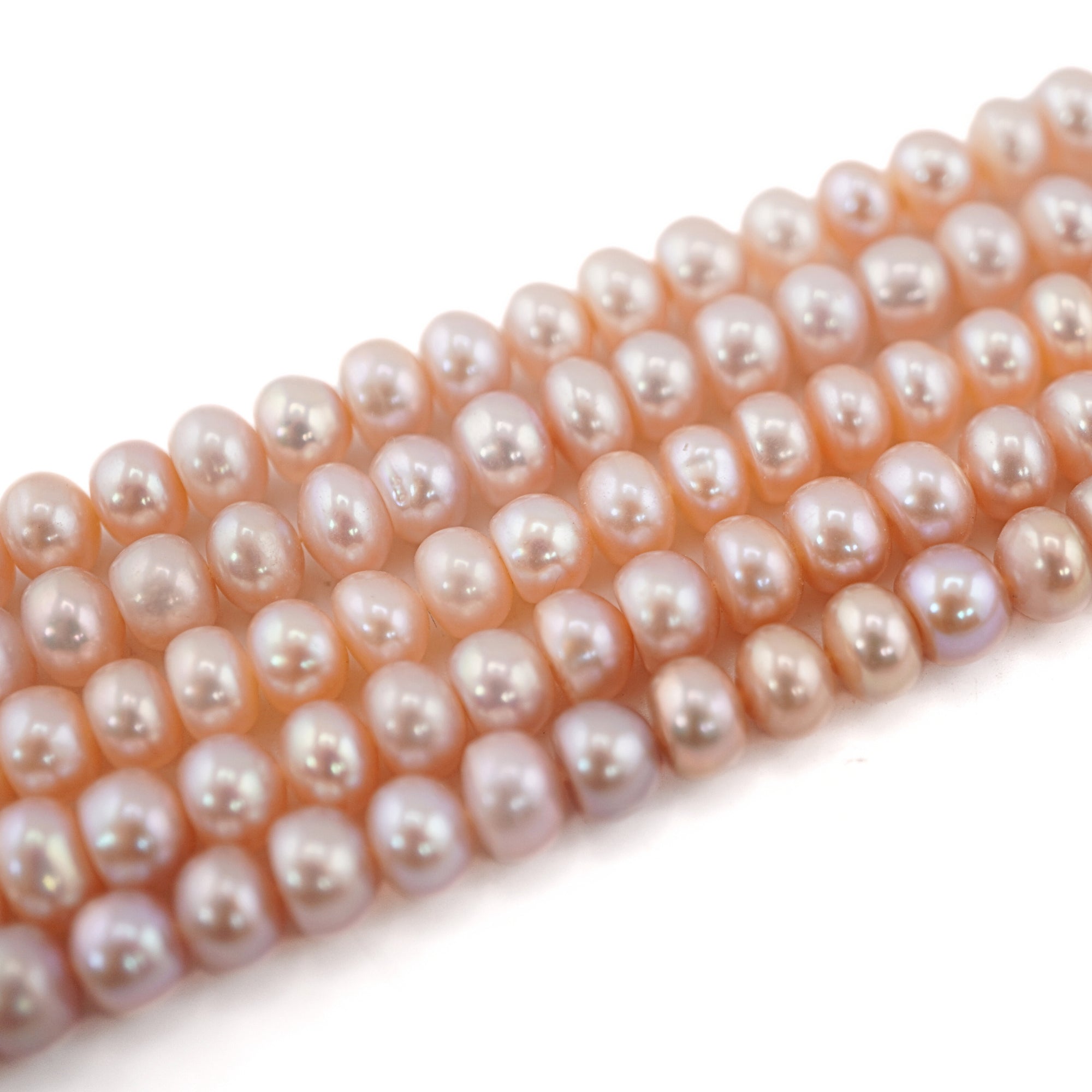 7 x 5 - 6 x 4 MM Peach Button Freshwater Pearls Beads