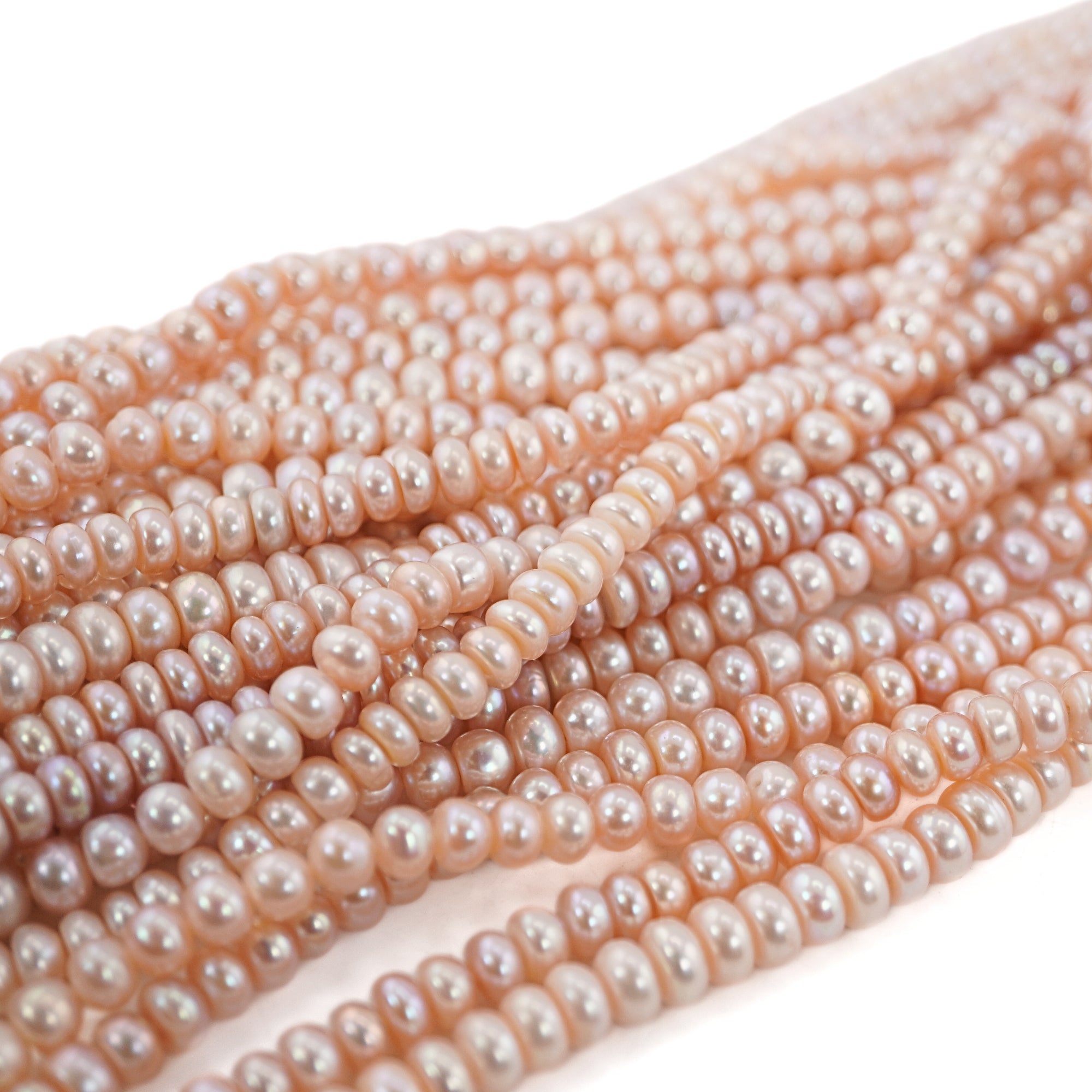 7 x 5 - 6 x 4 MM Peach Button Freshwater Pearls Beads