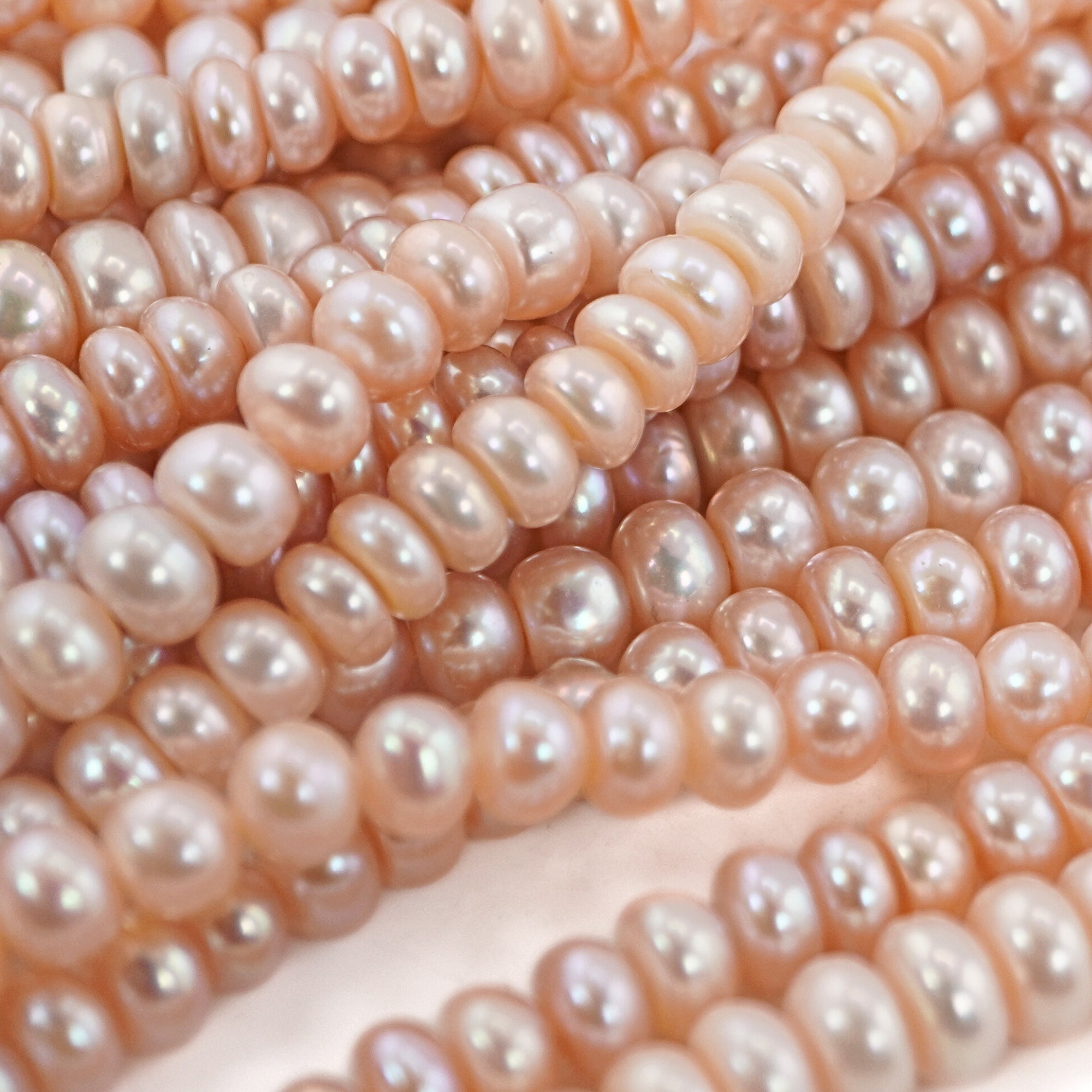 7 x 5 - 6 x 4 MM Peach Button Freshwater Pearls Beads