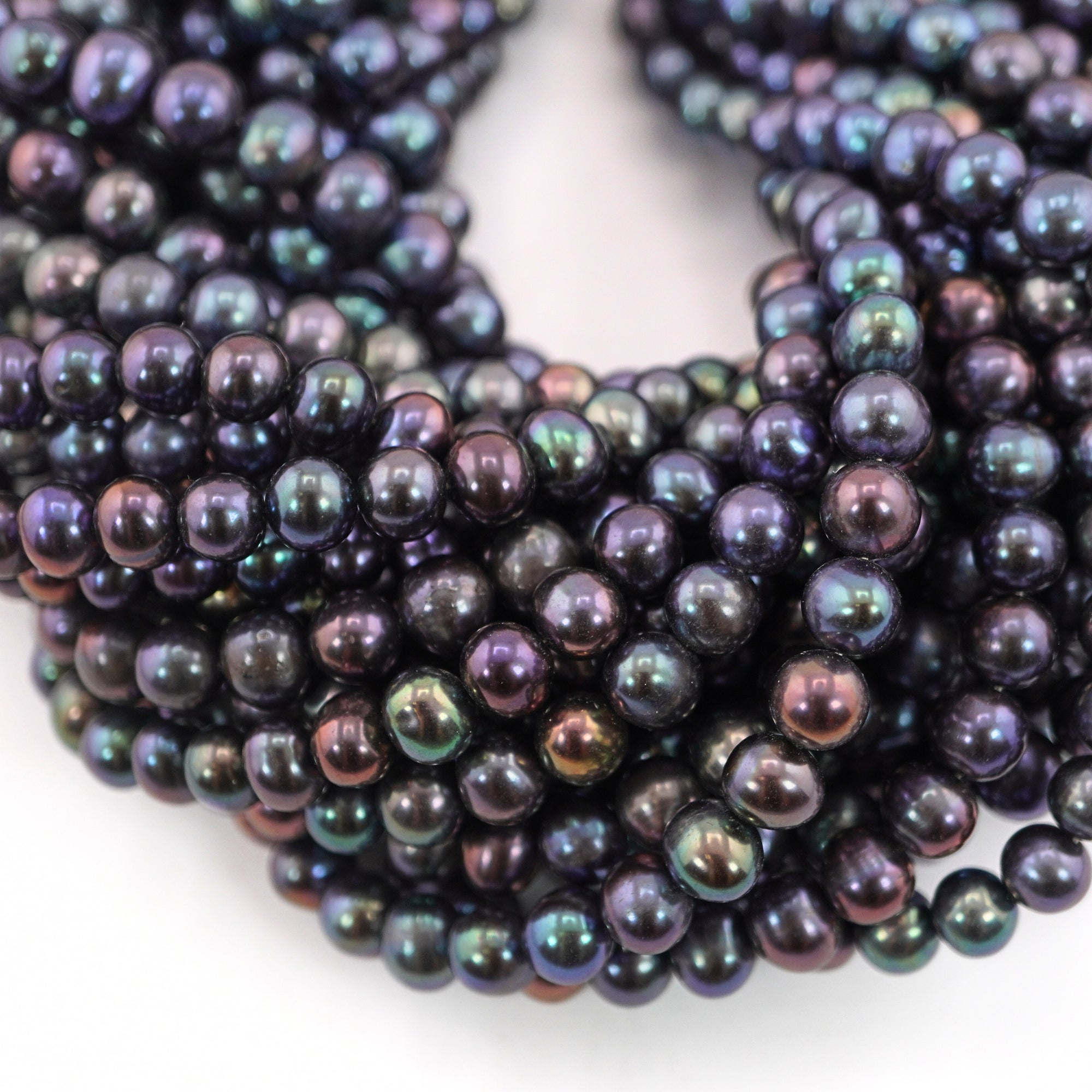 Peacock Navy Blue Round Freshwater Pearls Beads