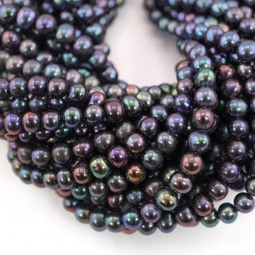 6.5- 7 MM Peacock Navy Blue Round Freshwater Pearls Beads