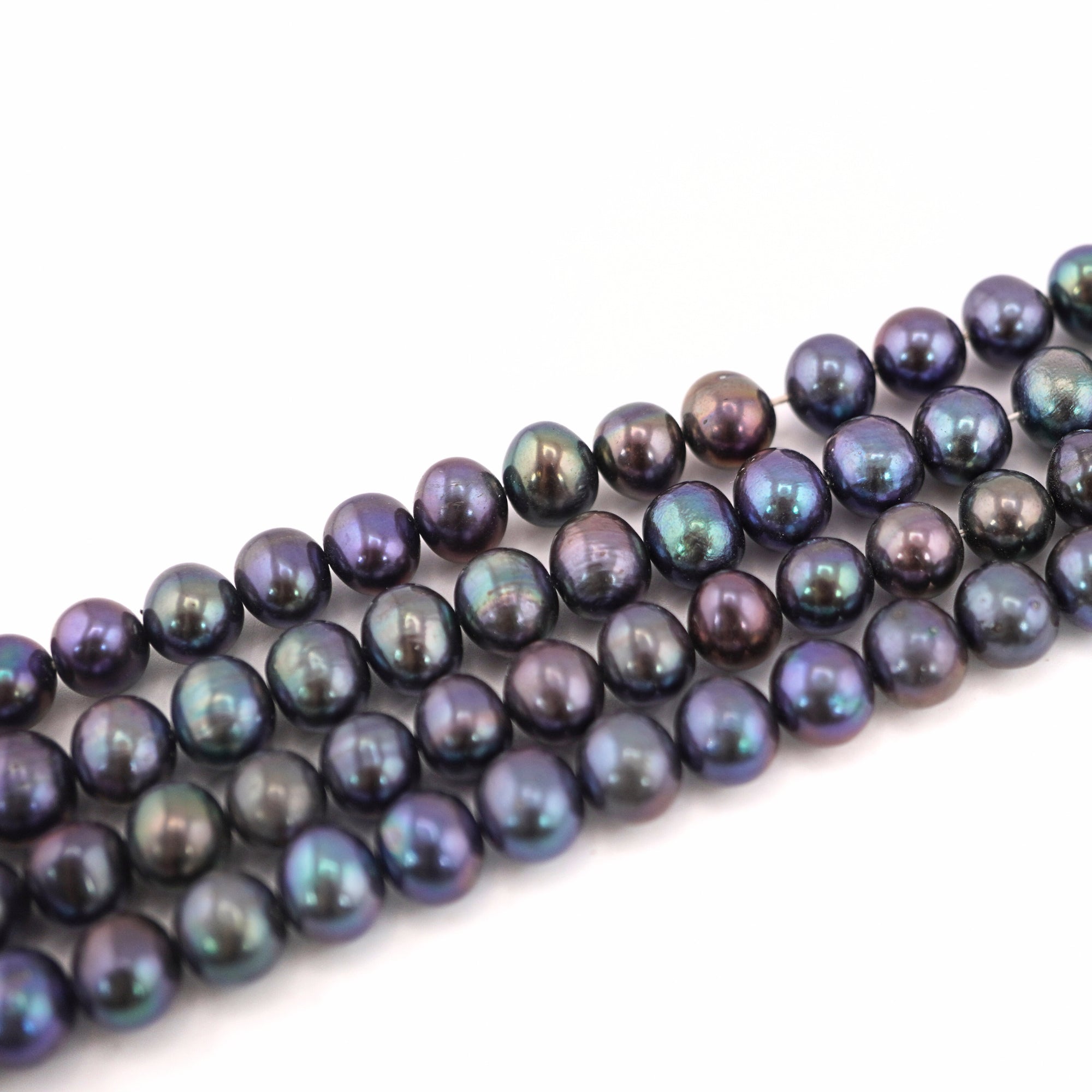 6.5- 7 MM Peacock Navy Blue Round Freshwater Pearls Beads