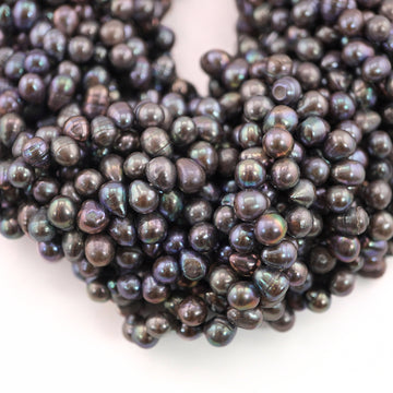 6 x 4 - 4 x 3 MM Peacock Navy Blue Button Freshwater Pearls Beads