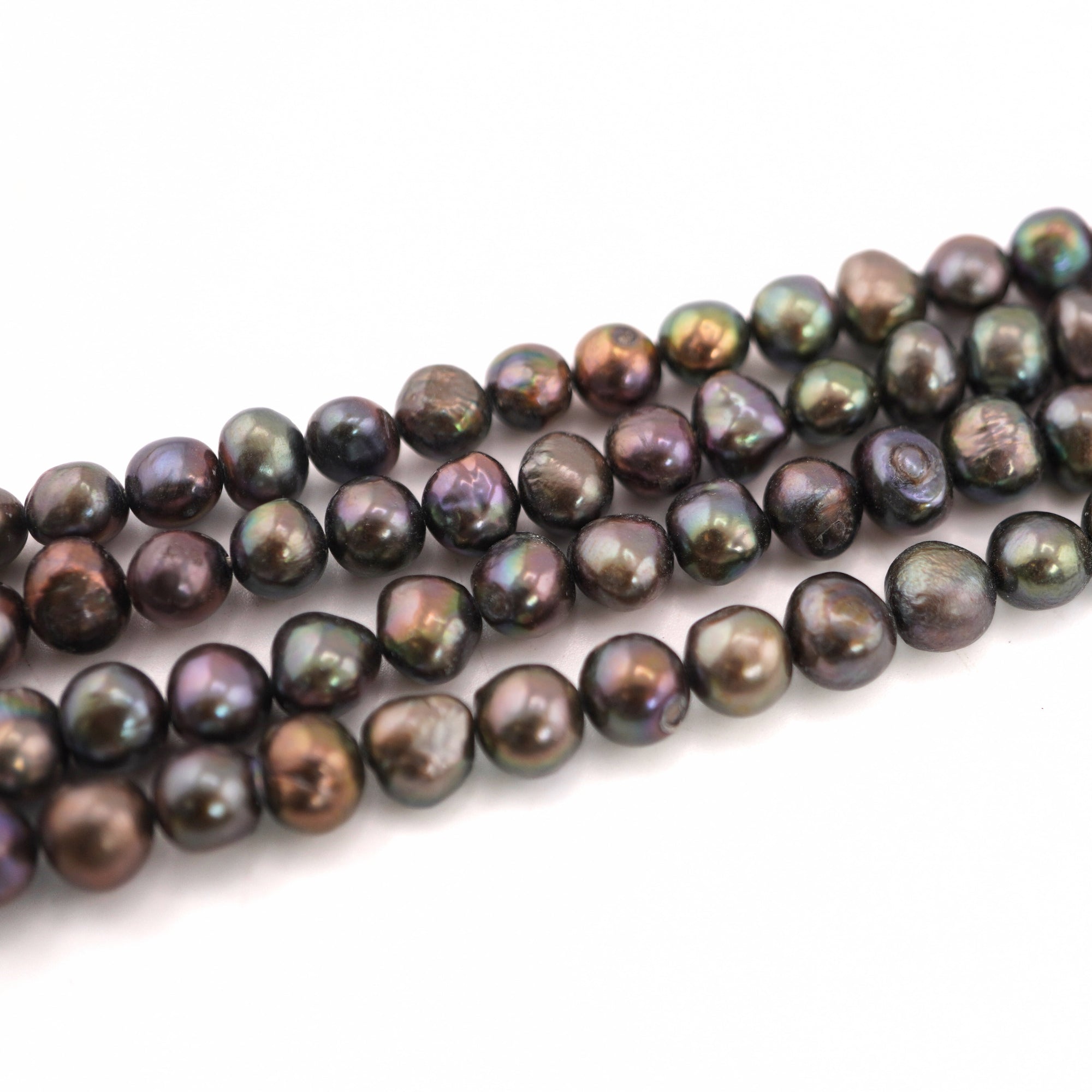 8 x 6 - 7 x 6 MM Peacock Potato Freshwater Pearls Beads