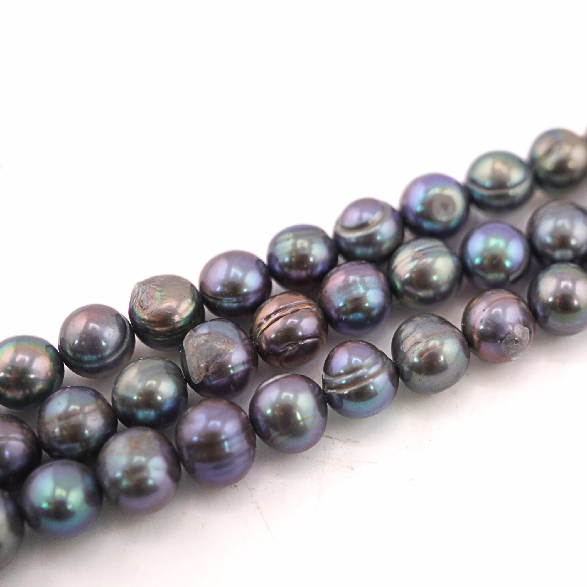 8 x 7 - 7 MM Peacock Near Round Freshwater Pearls Beads