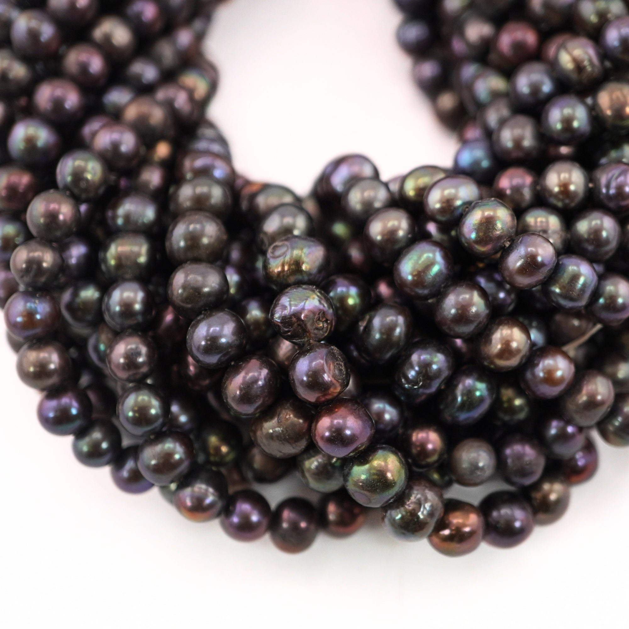 7 x 6 - 6 MM Peacock Potato Freshwater Pearls Beads