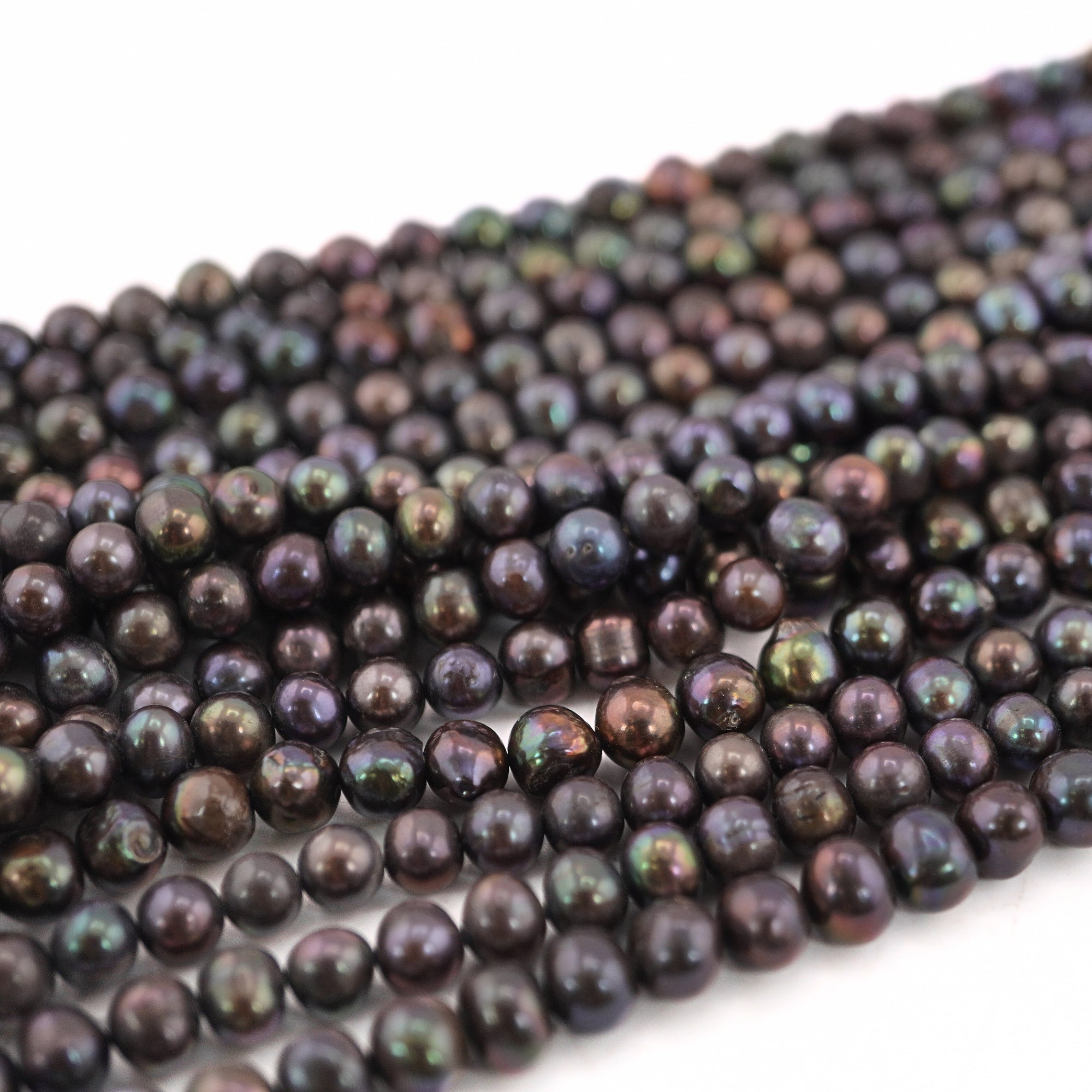 7 x 6 - 6 MM Peacock Potato Freshwater Pearls Beads