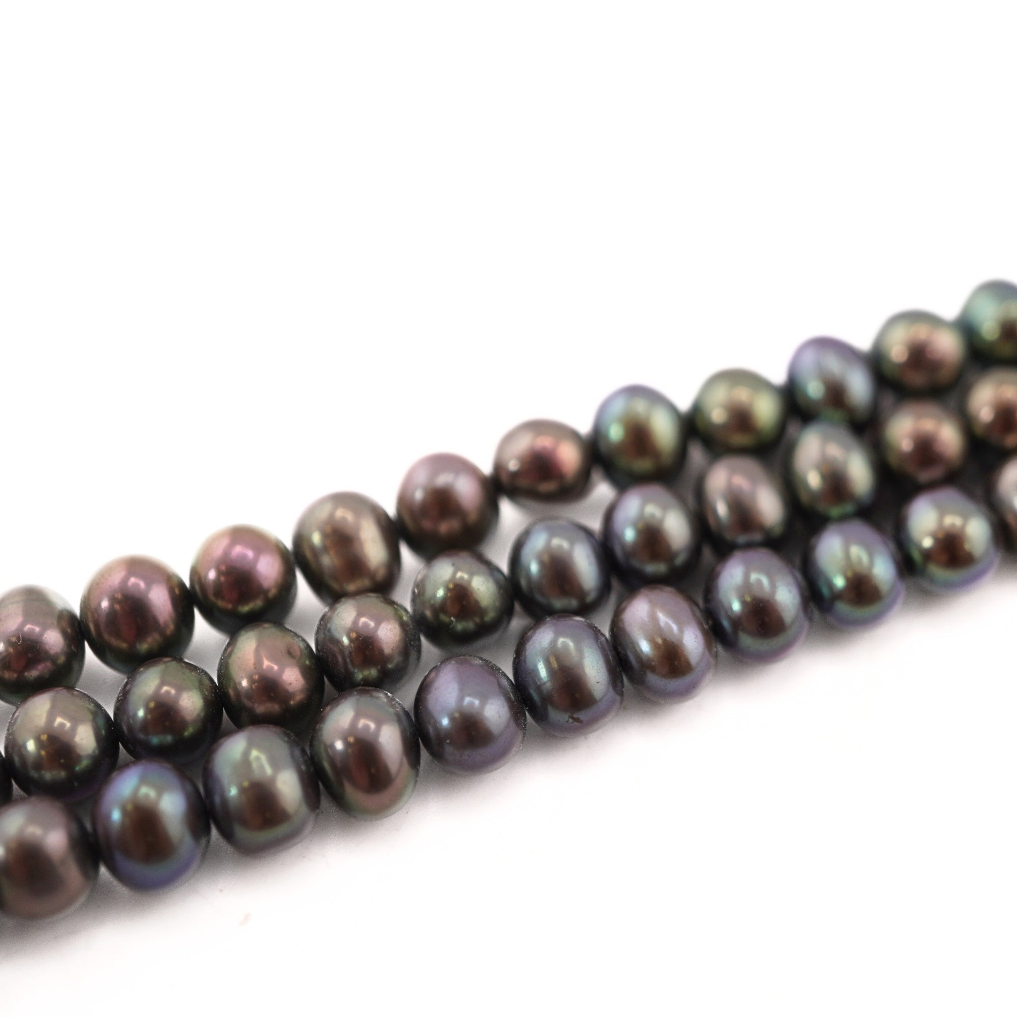 7 x 6 - 6 MM Peacock Potato Freshwater Pearls Beads