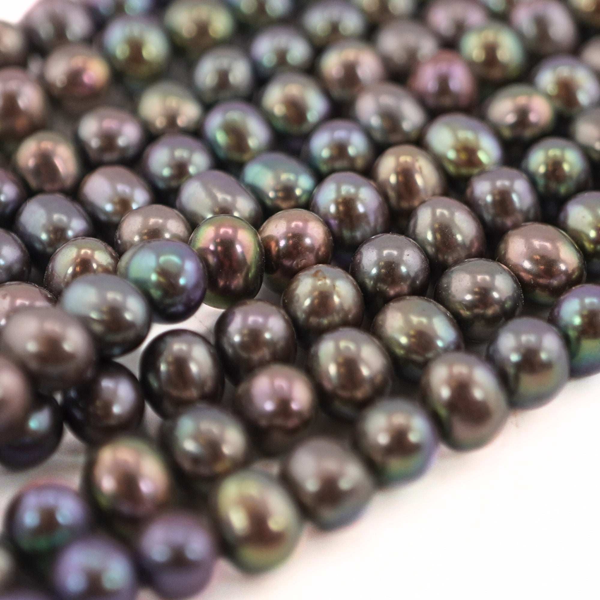 7 x 6 - 6 MM Peacock Potato Freshwater Pearls Beads