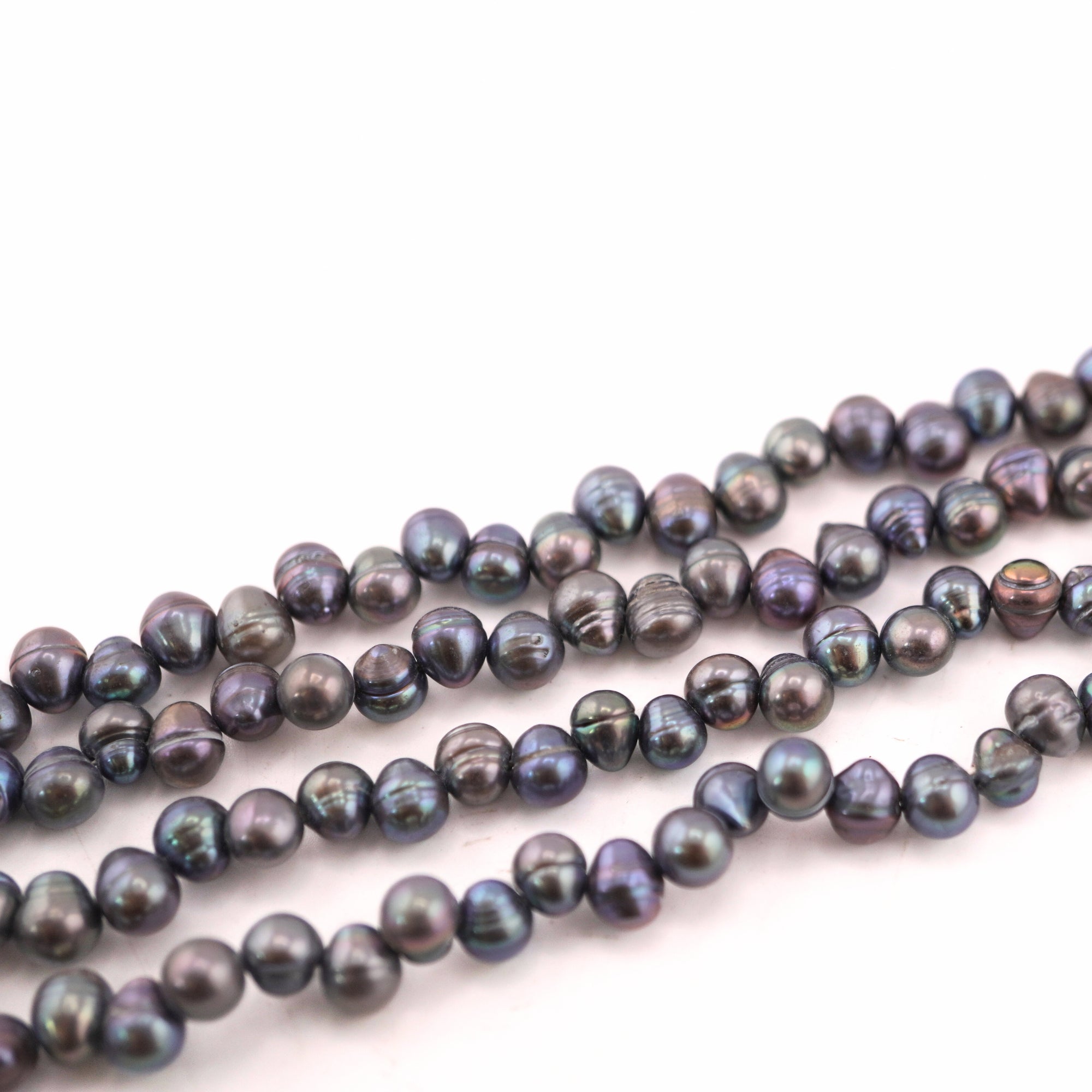 7 x 6 - 6 MM Peacock Potato Freshwater Pearls Beads