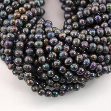 7 x 6 - 6 MM Peacock Potato Freshwater Pearls Beads