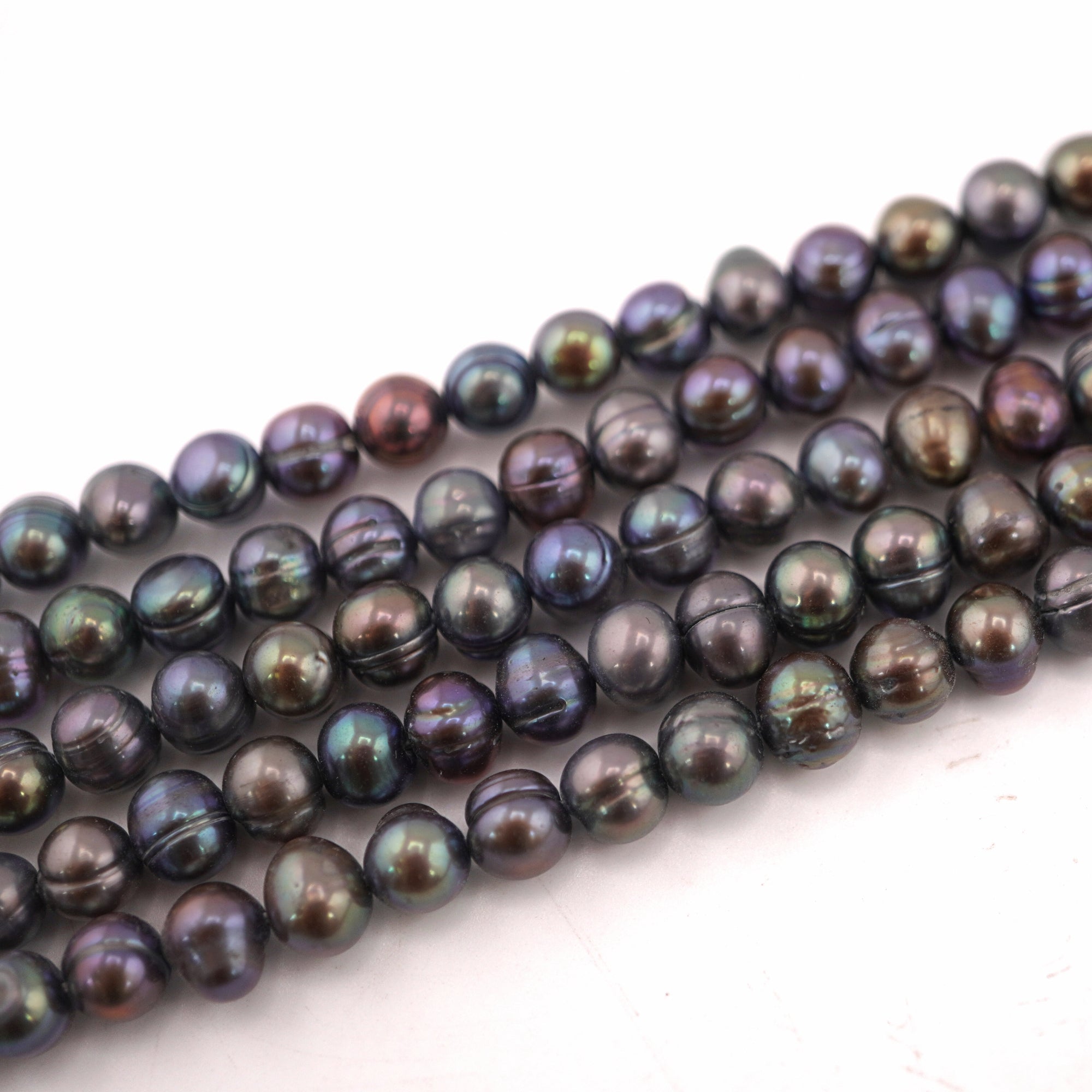 7 x 6 - 6 MM Peacock Potato Freshwater Pearls Beads