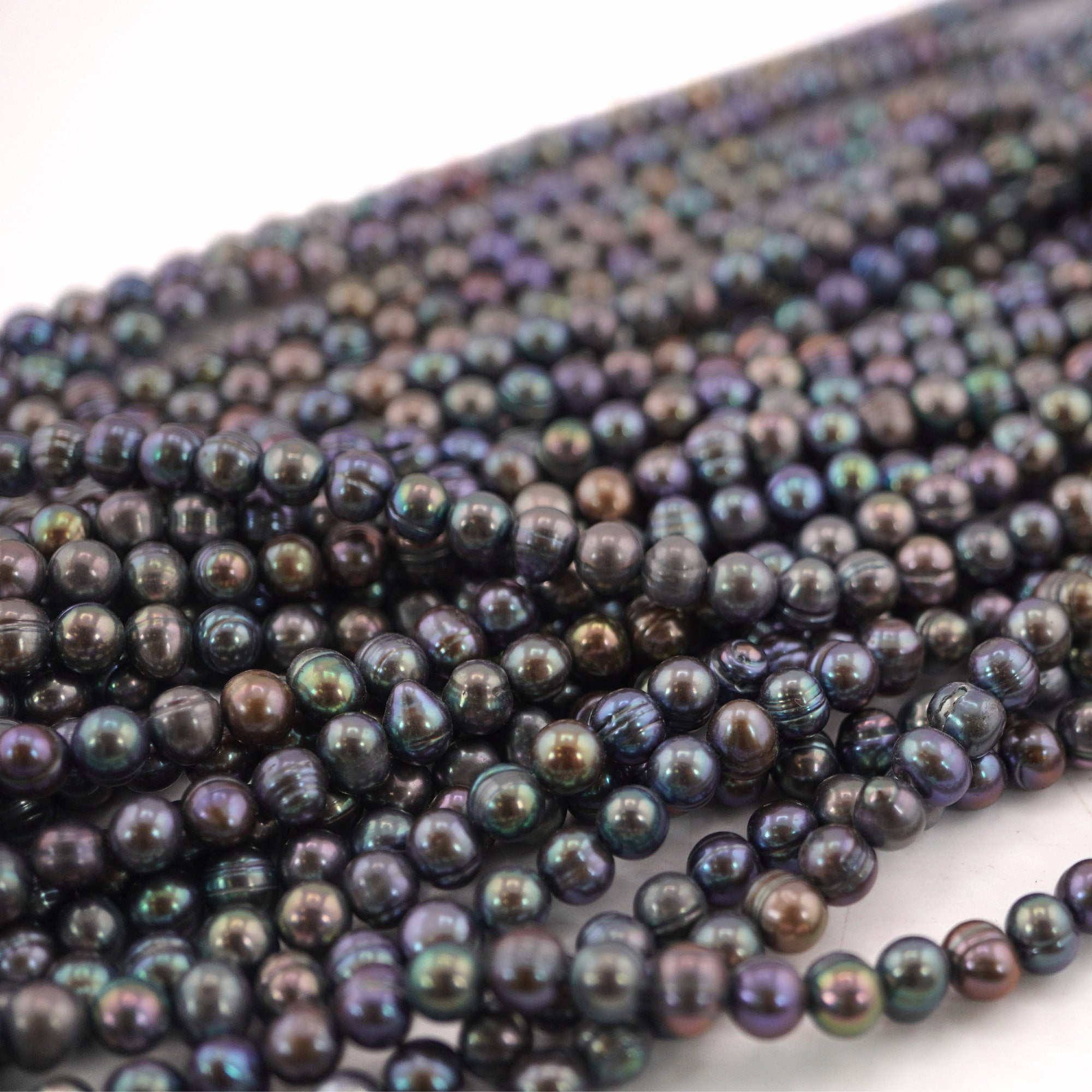 7 x 6 - 6 MM Peacock Potato Freshwater Pearls Beads