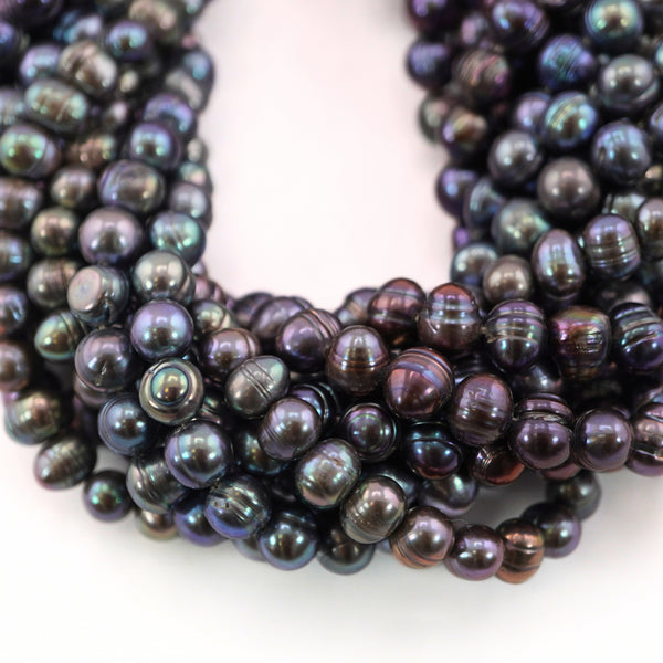 9 x 6 - 7 MM Peacock Oval Freshwater Pearls Beads