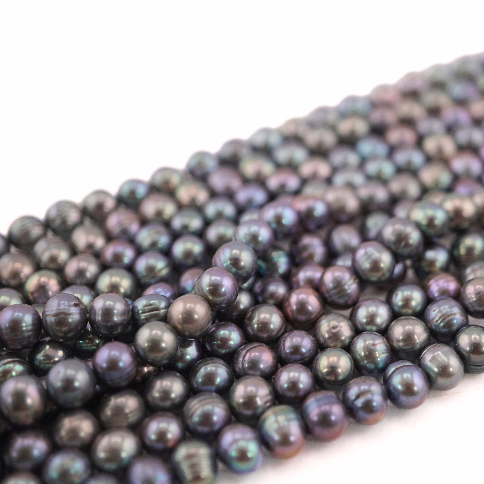 7 x 6 - 6 MM Peacock Near Round Freshwater Pearls Beads