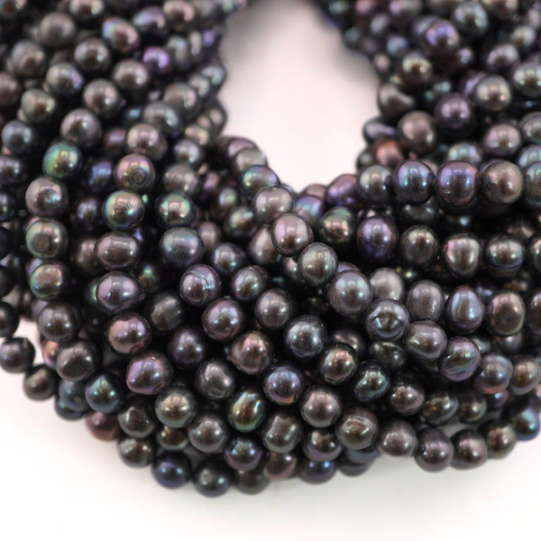 7 x 6 - 6 MM Peacock Potato Freshwater Pearls Beads