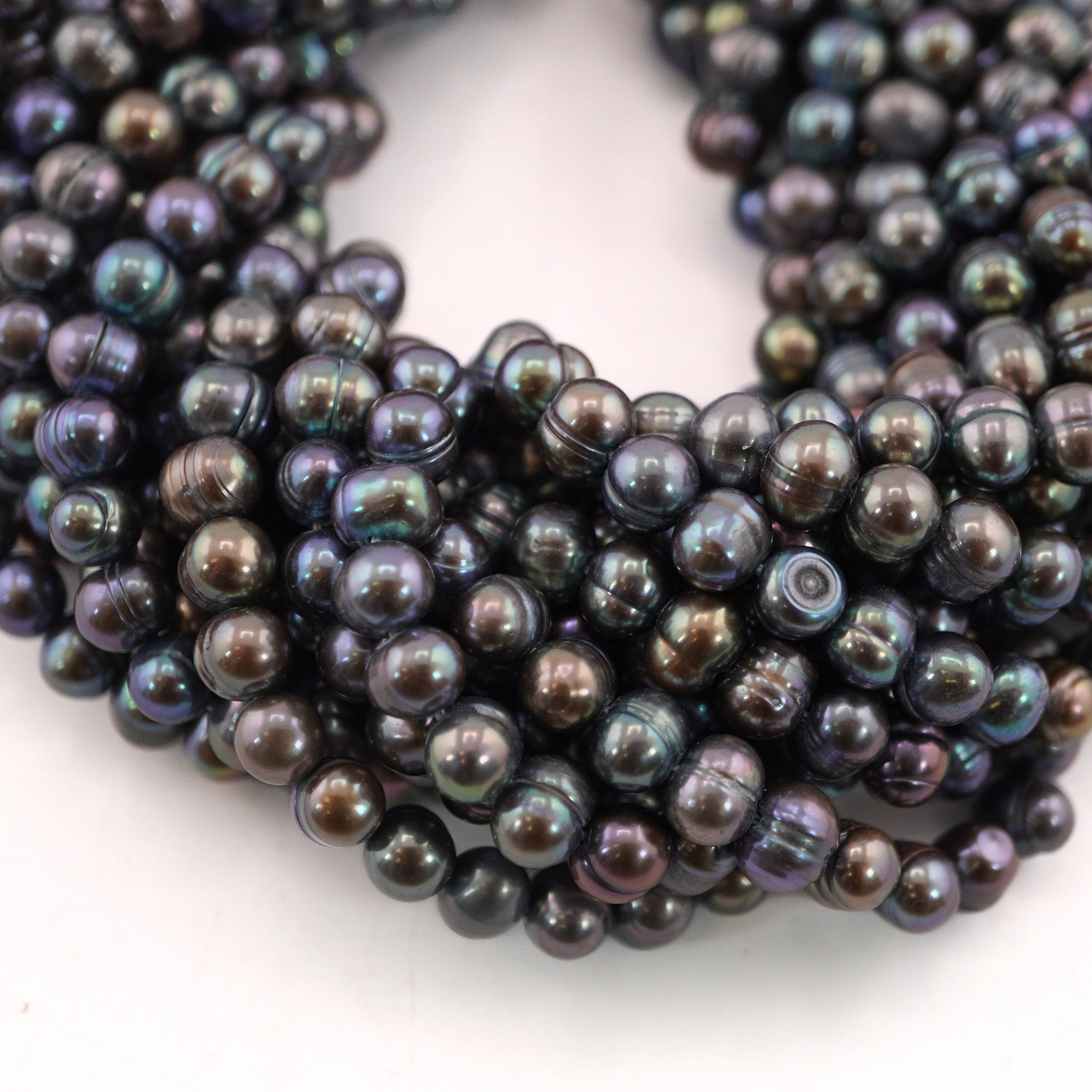 8 x 6 - 6 MM Peacock Potato Freshwater Pearls Beads