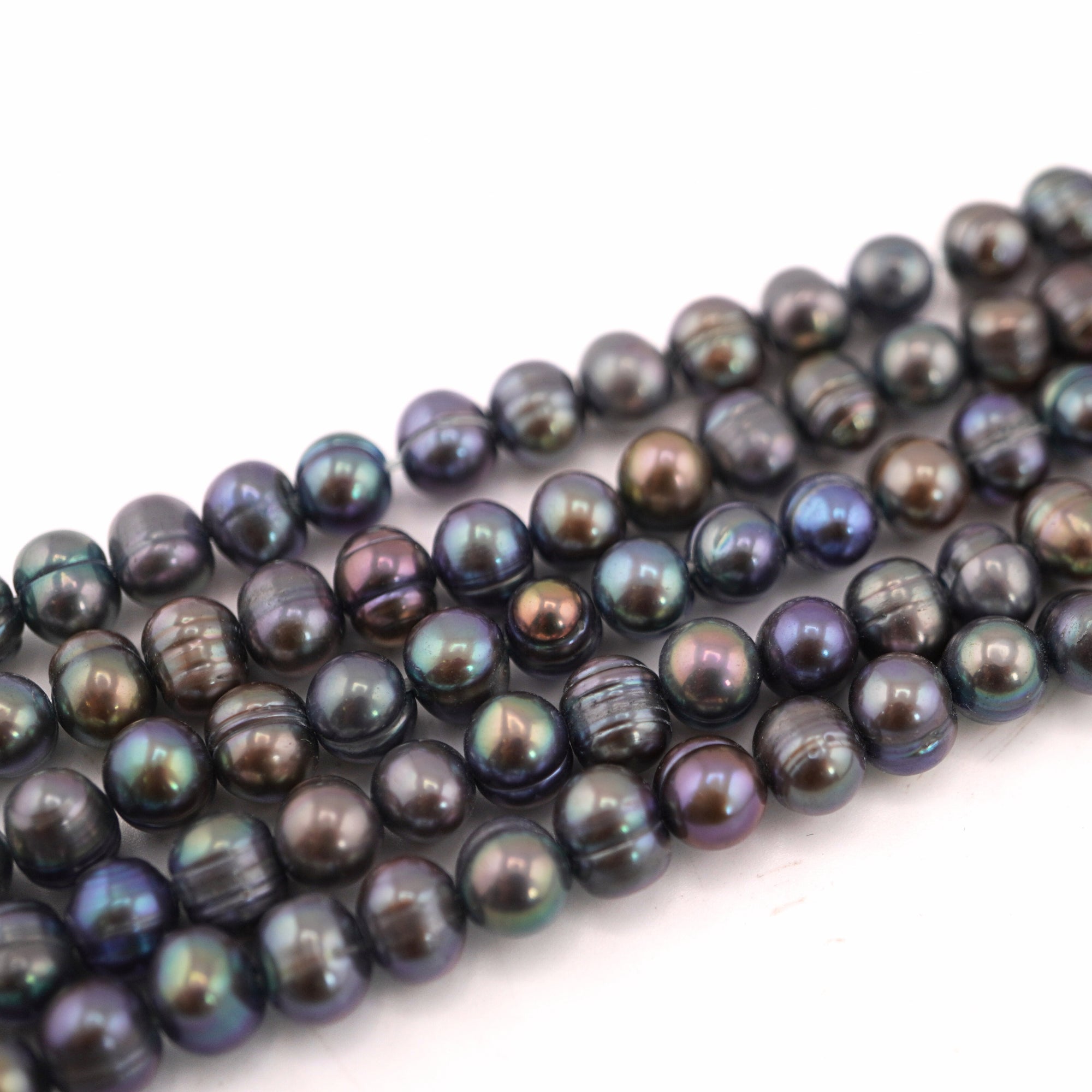 8 x 6 - 6 MM Peacock Potato Freshwater Pearls Beads