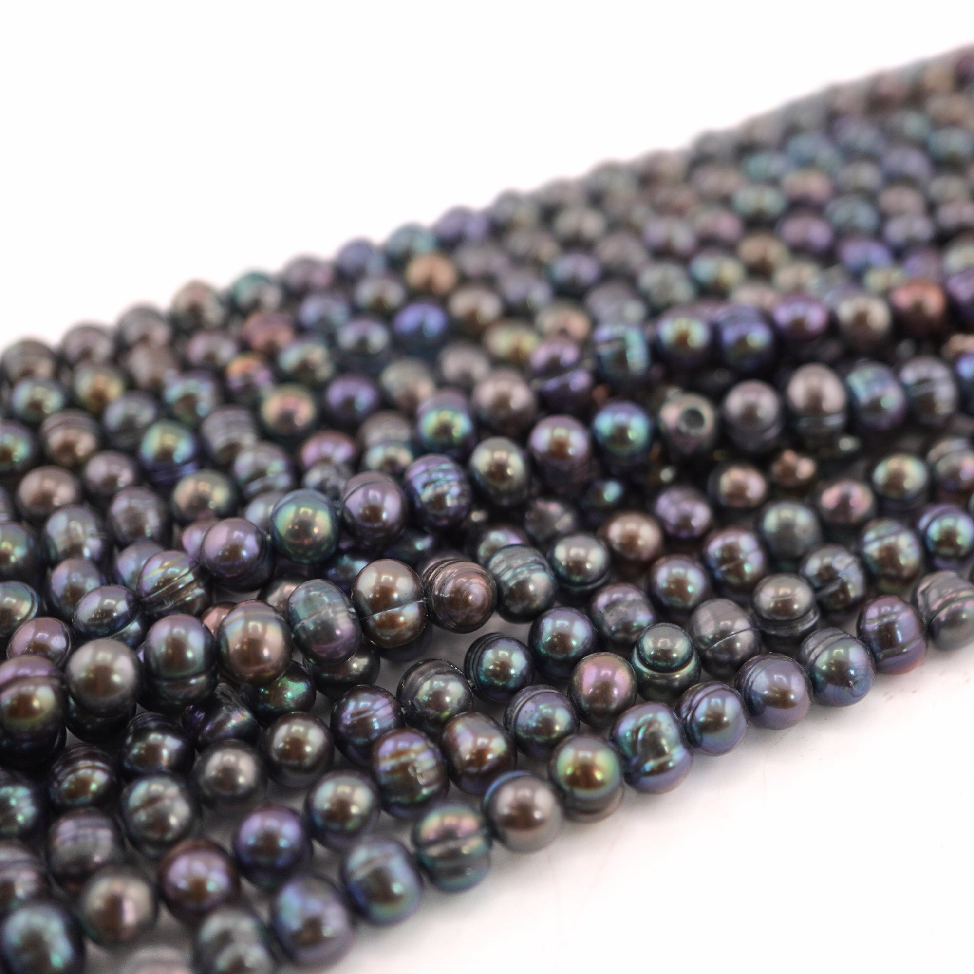 8 x 6 - 6 MM Peacock Potato Freshwater Pearls Beads