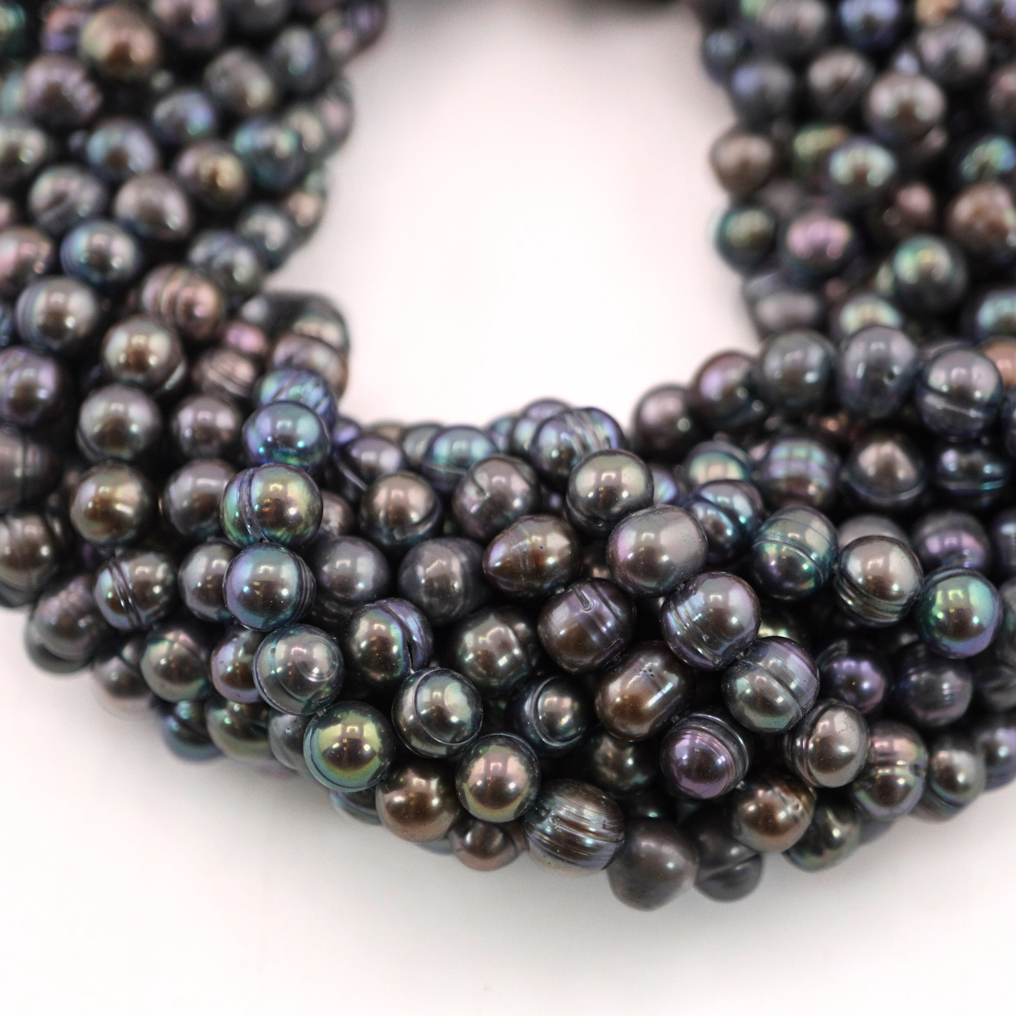 7 x 6 - 6 MM Peacock Potato Freshwater Pearls Beads