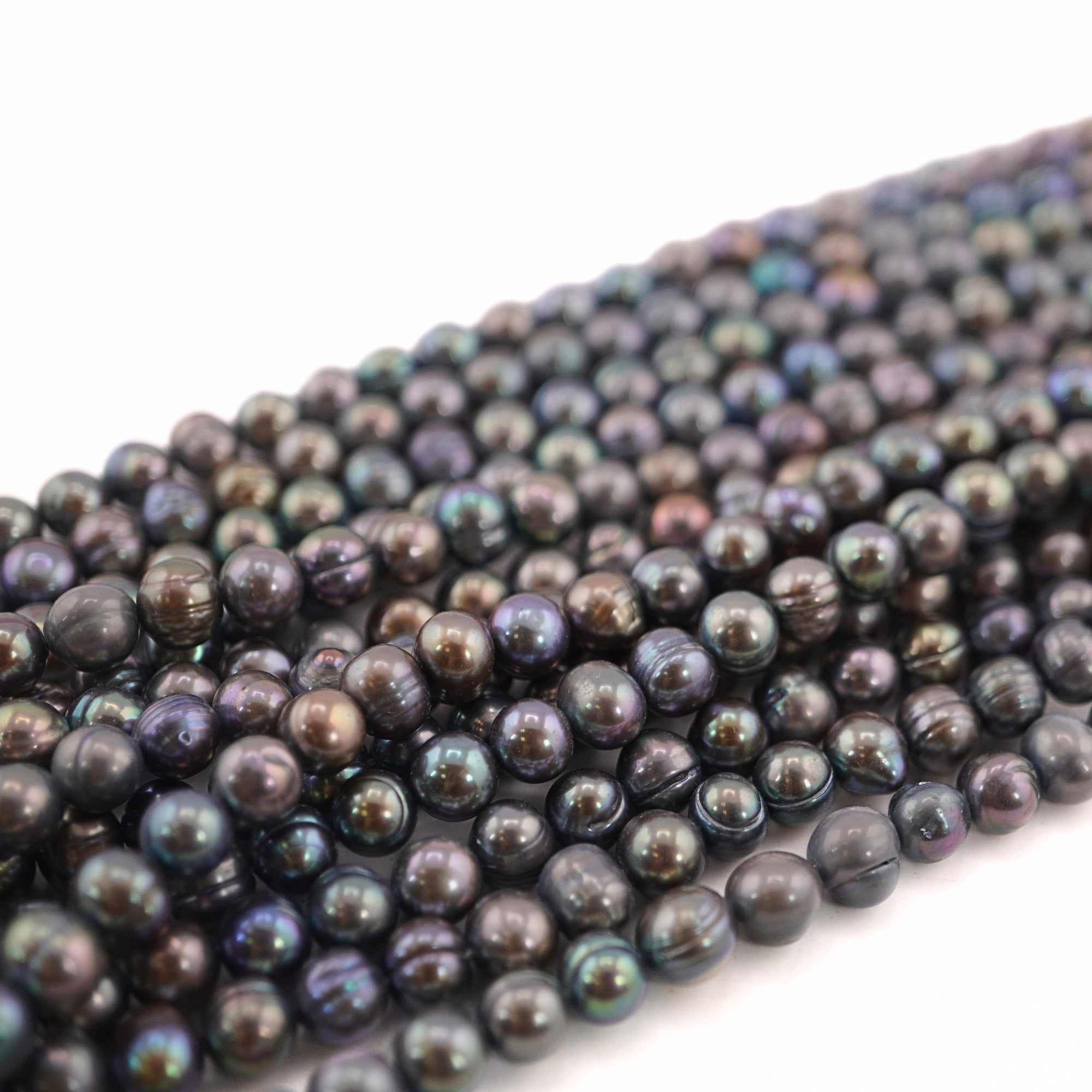 7 x 6 - 6 MM Peacock Potato Freshwater Pearls Beads