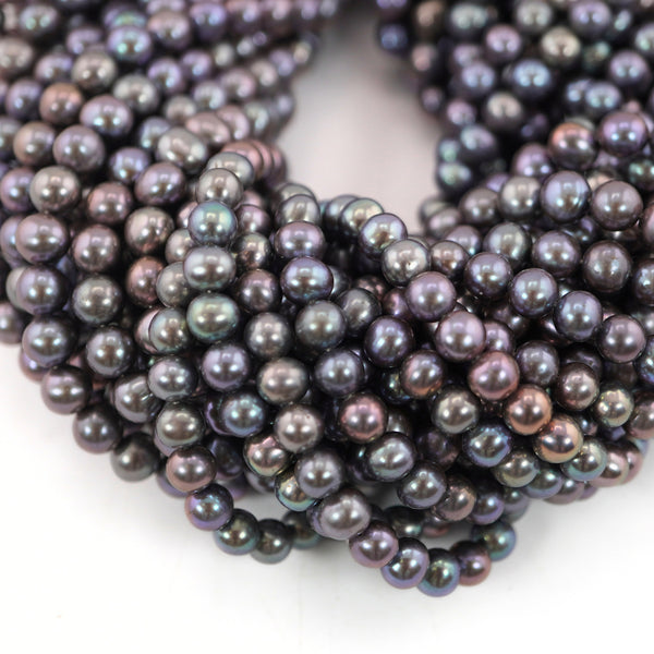 7 x 6 - 6 MM Peacock Near Round Freshwater Pearls Beads