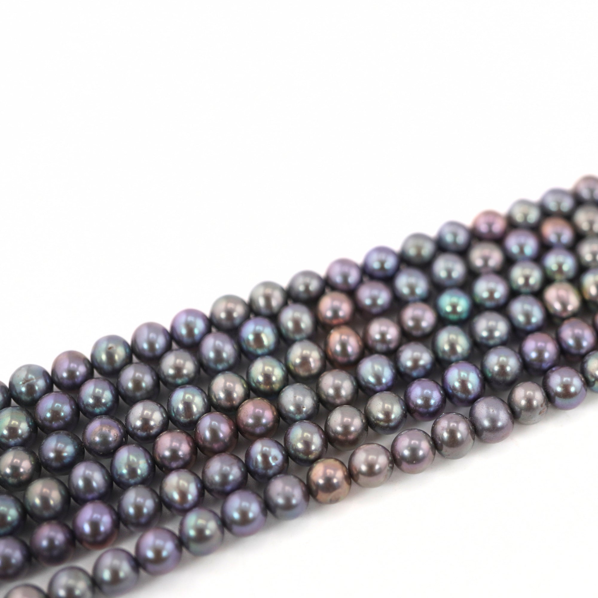 7 x 6 - 6 MM Peacock Near Round Freshwater Pearls Beads