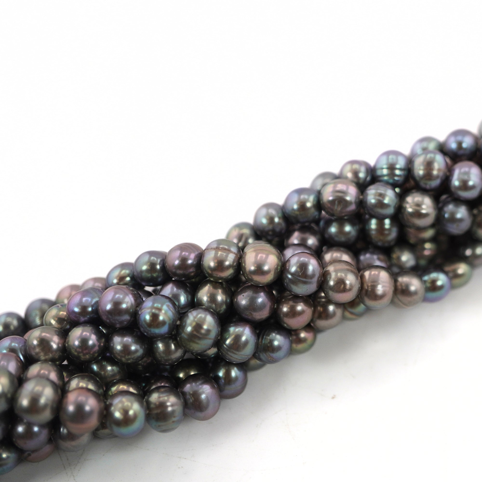 7 - 6 MM Peacock Near Round Freshwater Pearls Beads