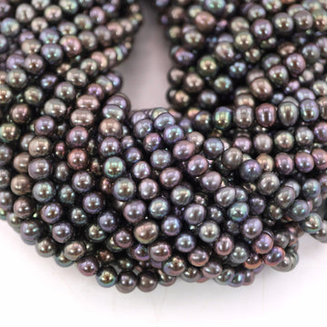 6 x 5 MM Peacock Near Round Freshwater Pearls Beads