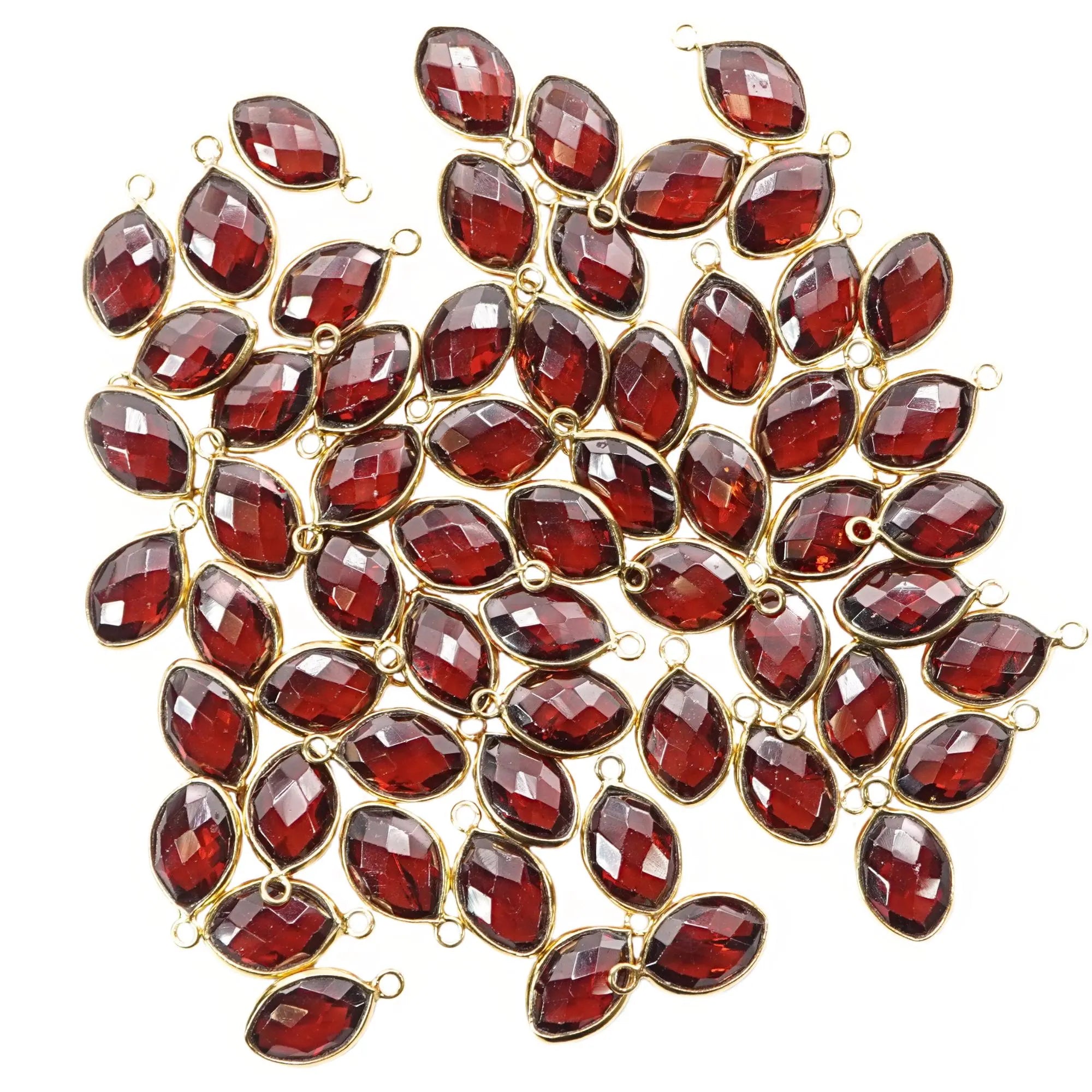 Garnet Marquise Shape Gemstone Gold Plated Sterling Silver Bezel Charm Pendant 
