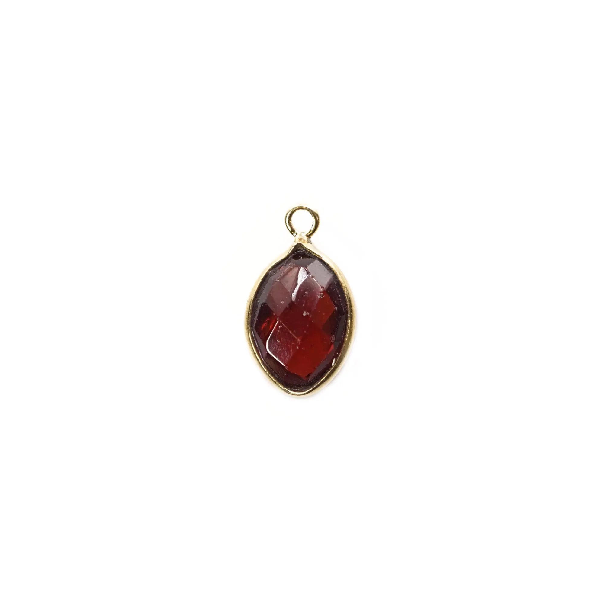 Garnet Marquise Shape Gemstone Gold Plated Sterling Silver Bezel Charm Pendant 