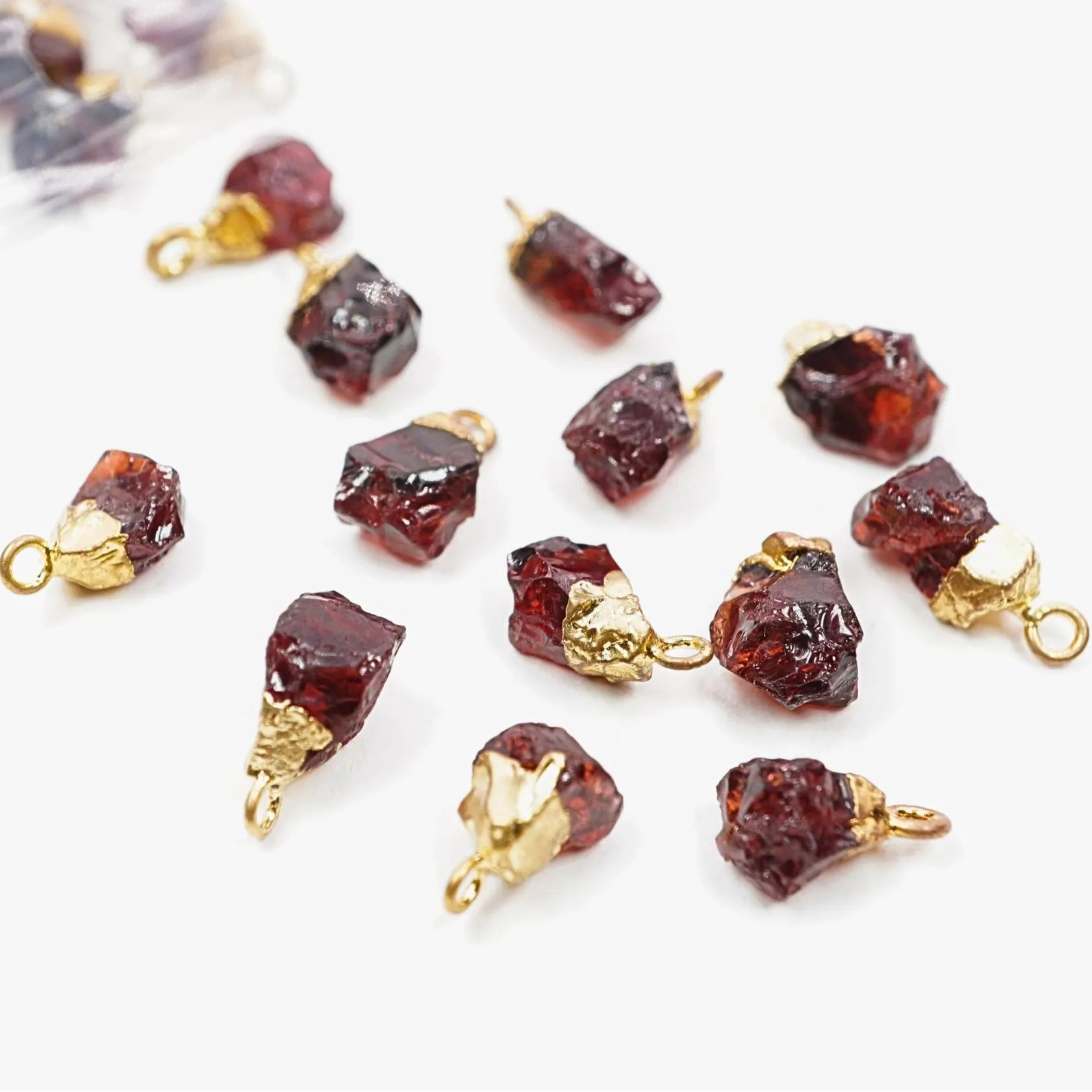 Garnet Raw Rough Shape Gemstone Gold Electroplated Charm Pendant 