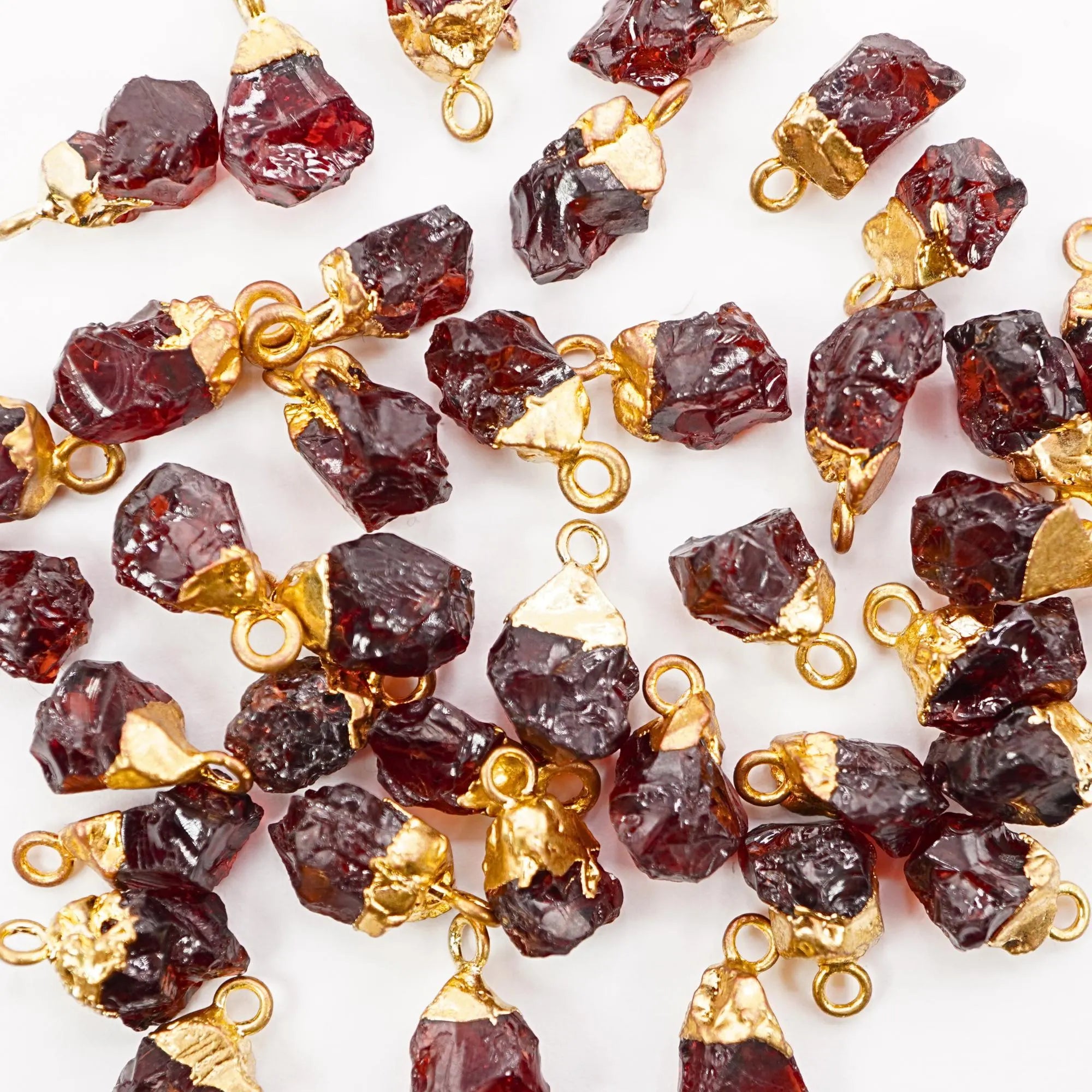 Garnet Raw Rough Shape Gemstone Gold Electroplated Charm Pendant 