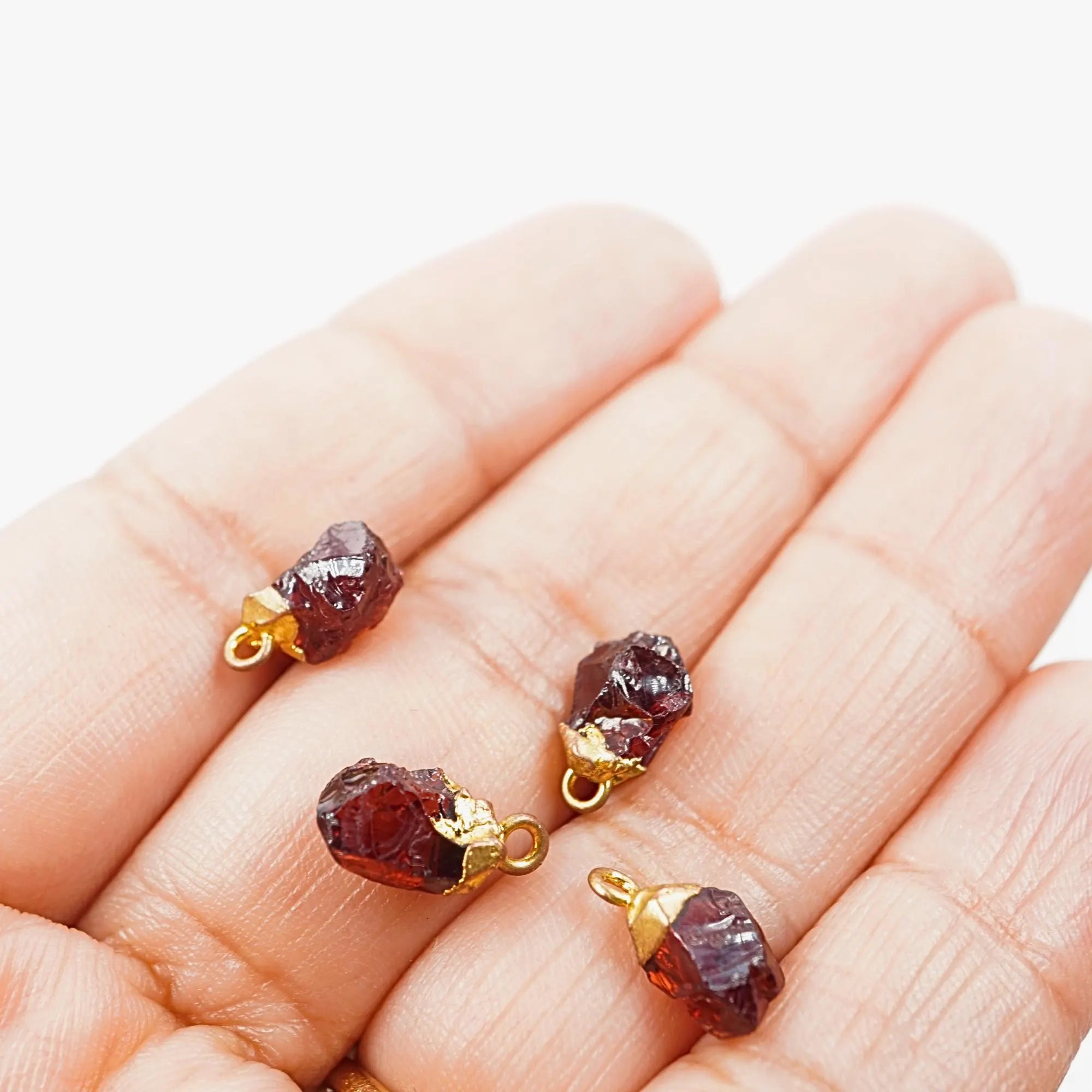 Garnet Raw Rough Shape Gemstone Gold Electroplated Charm Pendant 